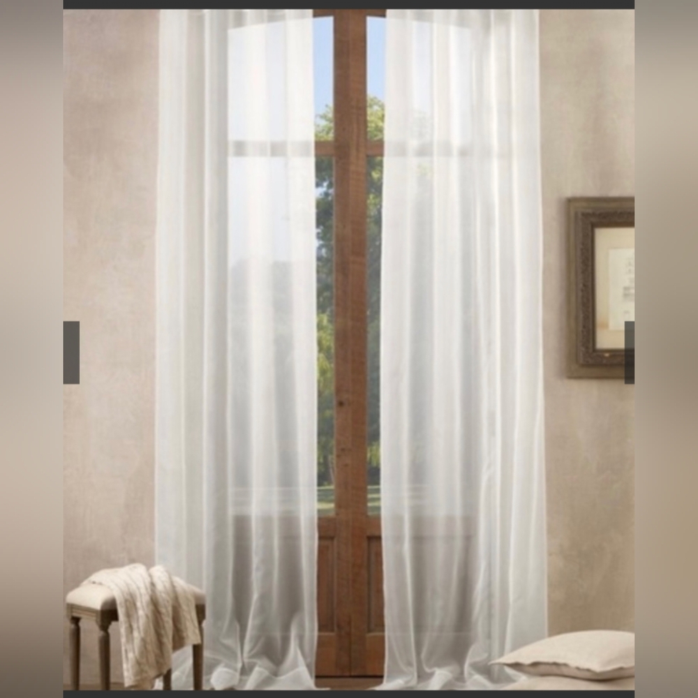 Restoration Hardware NWT Silk Organza Drapery Set White 100 x 96 - 2 Pan…